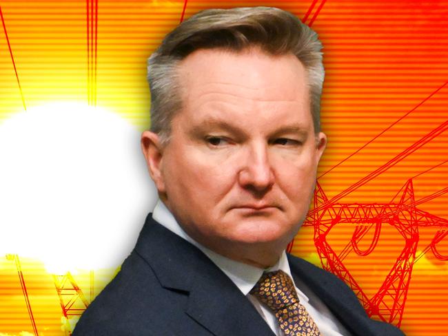 29 November 2024;  A photo comp of Chris Bowen with electricity lines and heat wave. Collage. Sources: supplied. Ratio 4:3.