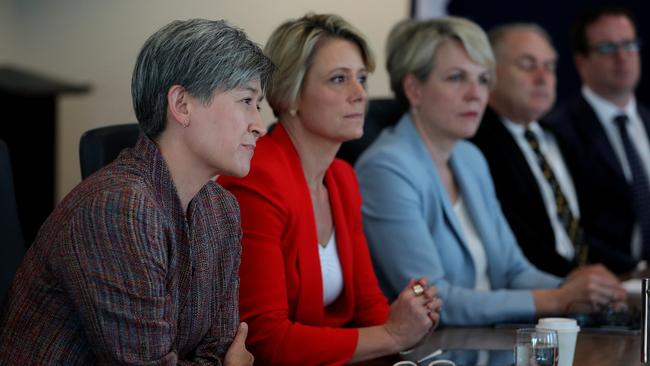 Shadow Minister for Foreign Affairs Penny Wong and a full shadow ministry meeting in Perth last week. Picture: AAP