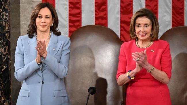 Kamala Harris with Nancy Pelosi at the US Capitol. Picture: AFP.