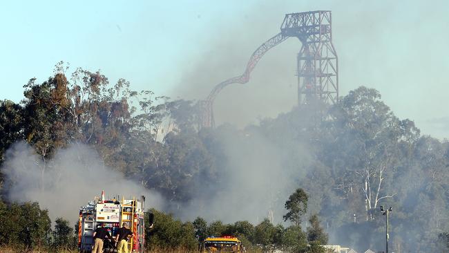 The Big Brother house went up in flames on Saturday. Picture: Richard Gosling