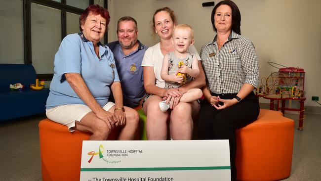 TPI Association representatives Julie Christopher and Tony Earwaker, Connor McCabe, 2, with his Mum Bianca Burns and Kath Bradwell, Kirwan Tavern, pictured with a cheque for $4874.35 which TPI in association with the Kirwan Tavern have donated to Pediatrics services at the Townsville University Hospital. Picture: Shae Beplate.