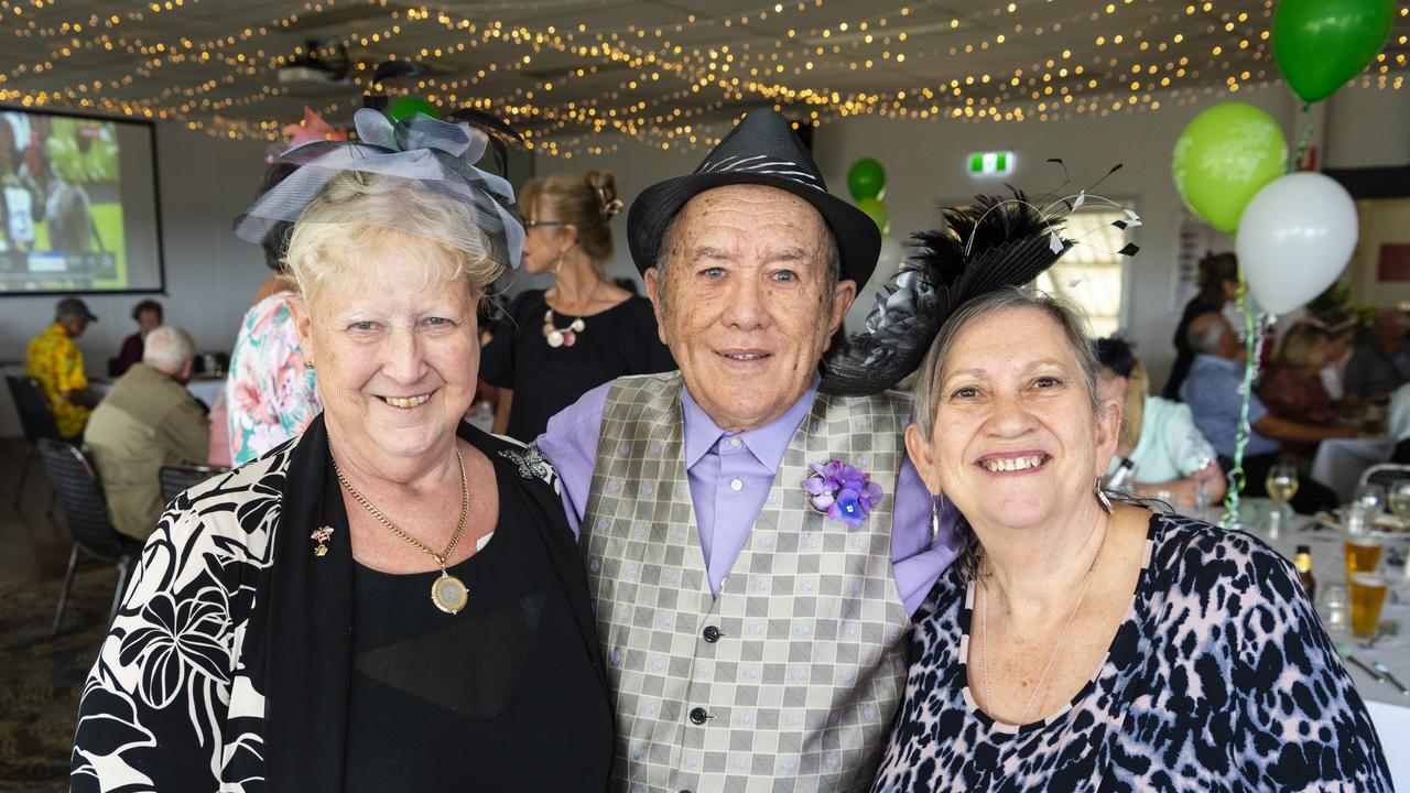 At the Melbourne Cup luncheon at Club Toowoomba are (from left) Honor Stevens, Des Hussey and Linda Hussey, Tuesday, November 1, 2022. Picture: Kevin Farmer