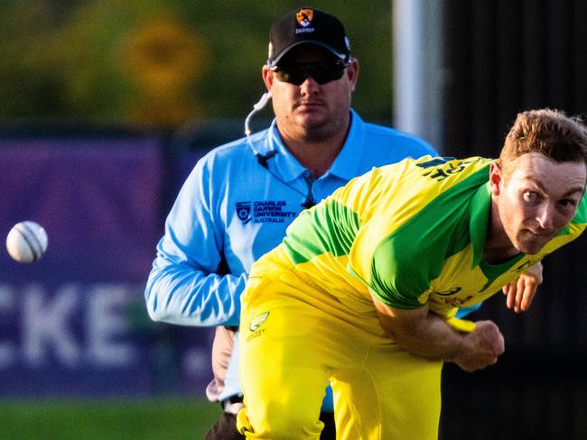 Brad Hope, bowling for the Cricket XI in the Top End T20, was a threat with bat or ball. Picture: NT Cricket.