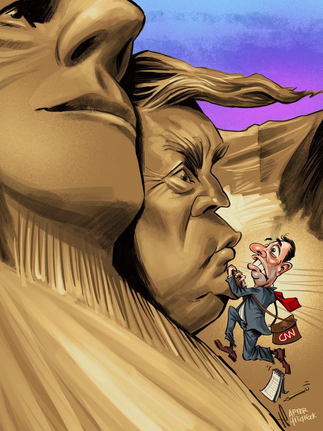 Donald Trump has outshone his media rivals in a speech at Mount Rushmore. Artwork: Terry Pontikios