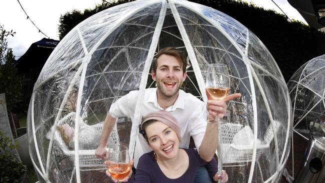 Josh Davies and Sammi Coutts enjoy a drink at the Auburn Hotel. Picture: David Caird