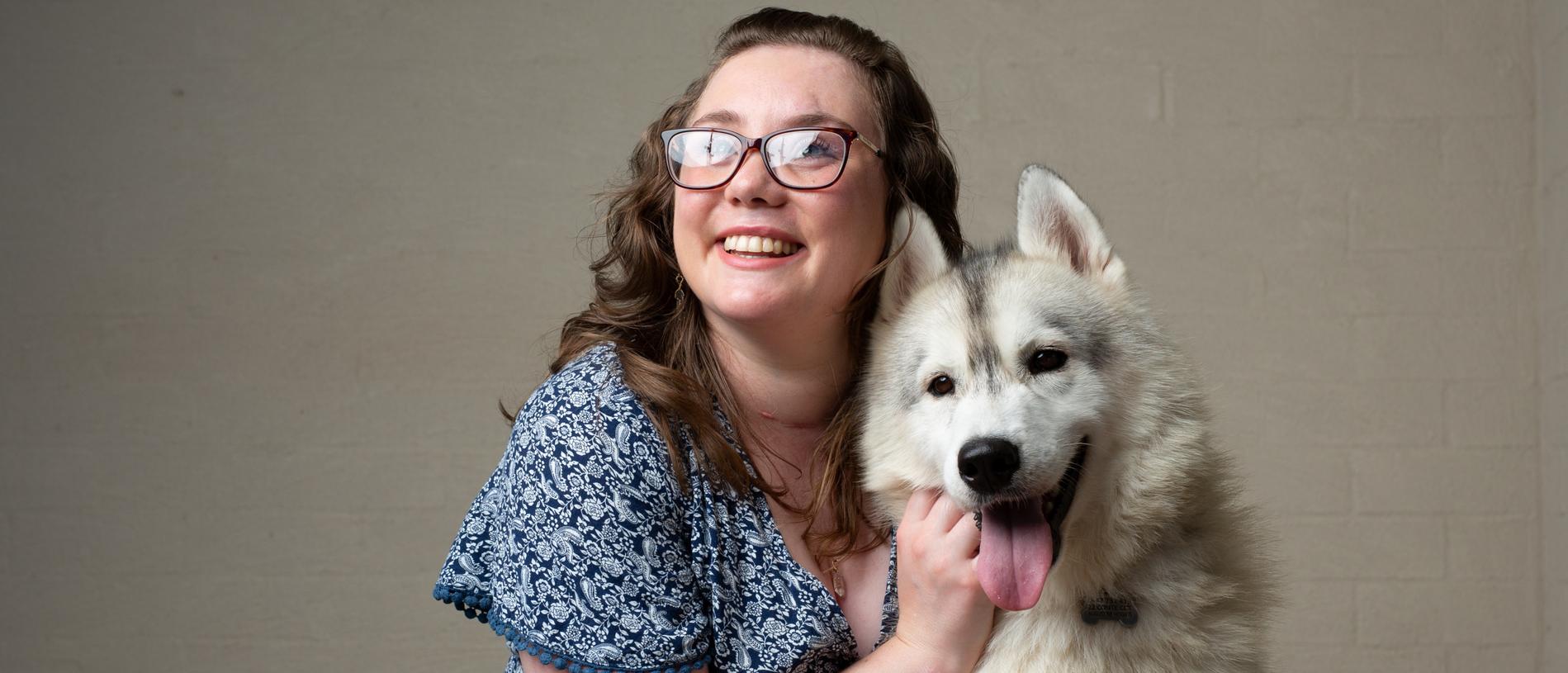 Shaune Martin with Max the hero Siberian husky. Photo: David Kelly.