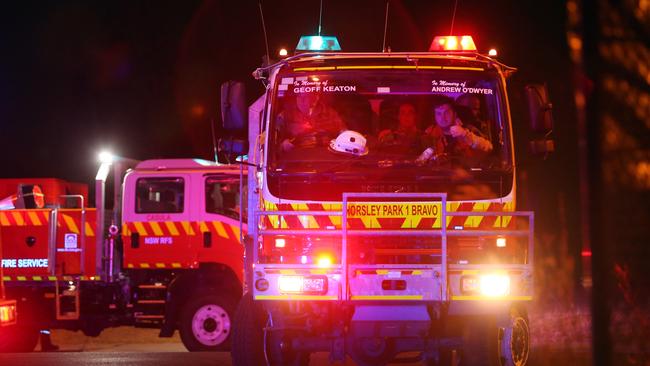 The Horsley Park RFS brigade arriving at a bushfire in Greystanes in Sydney’s west in December. Picture: Richard Dobson