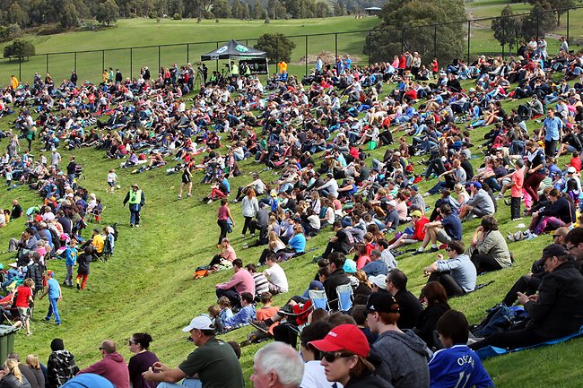 <p>A League  fans on the bank. Picture: Kim Eiszele</p>