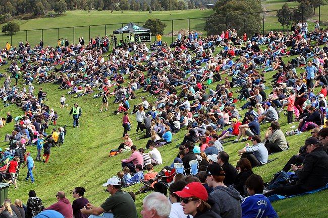 A League  fans on the bank. Picture: Kim Eiszele
