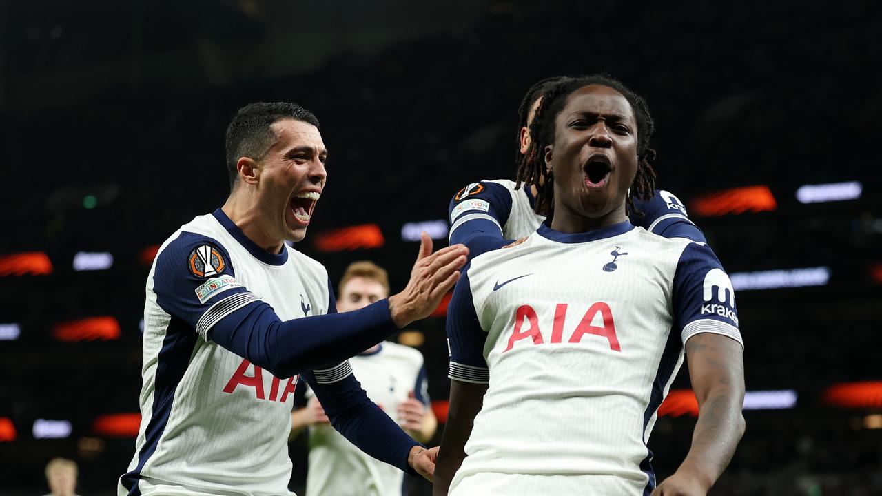 Damola Ajayi of Tottenham Hotspur celebrates scoring his team's second goal. Photo by Richard Pelham/Getty Images.