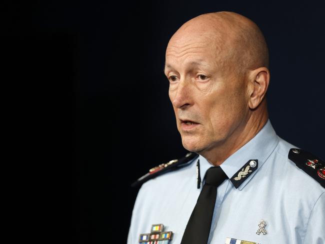 Qld Police Commissioner Steve Gollschewski pictured addressing the media as Taskforce Guardian marks the 100th deployment, Brisbane 15th October 2024.