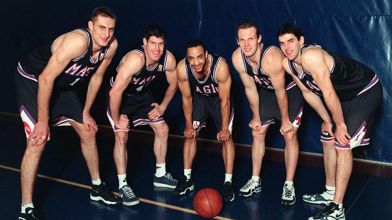 South East Melbourne Magic men Chris Anstey, Mike Kelly, Brian Tolbert, Tony Ronaldson, and Sam Mackinnon, circa 1997.