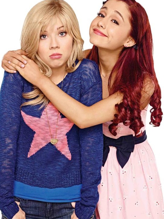 With former Nickelodeon co-star Ariana Grande (right).