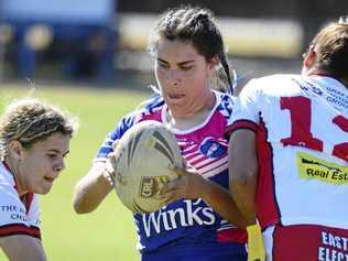 Ghosts player Mekeely Heron (centre) will be part of the Group 2 league tag team taking on Group 3 today. Picture: Matthew Elkerton