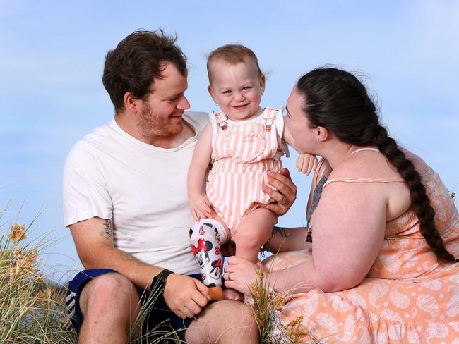 Marleigh Salter with her husband Luke and baby Makenzie, 19 months, at Labrador. Pics Adam Head