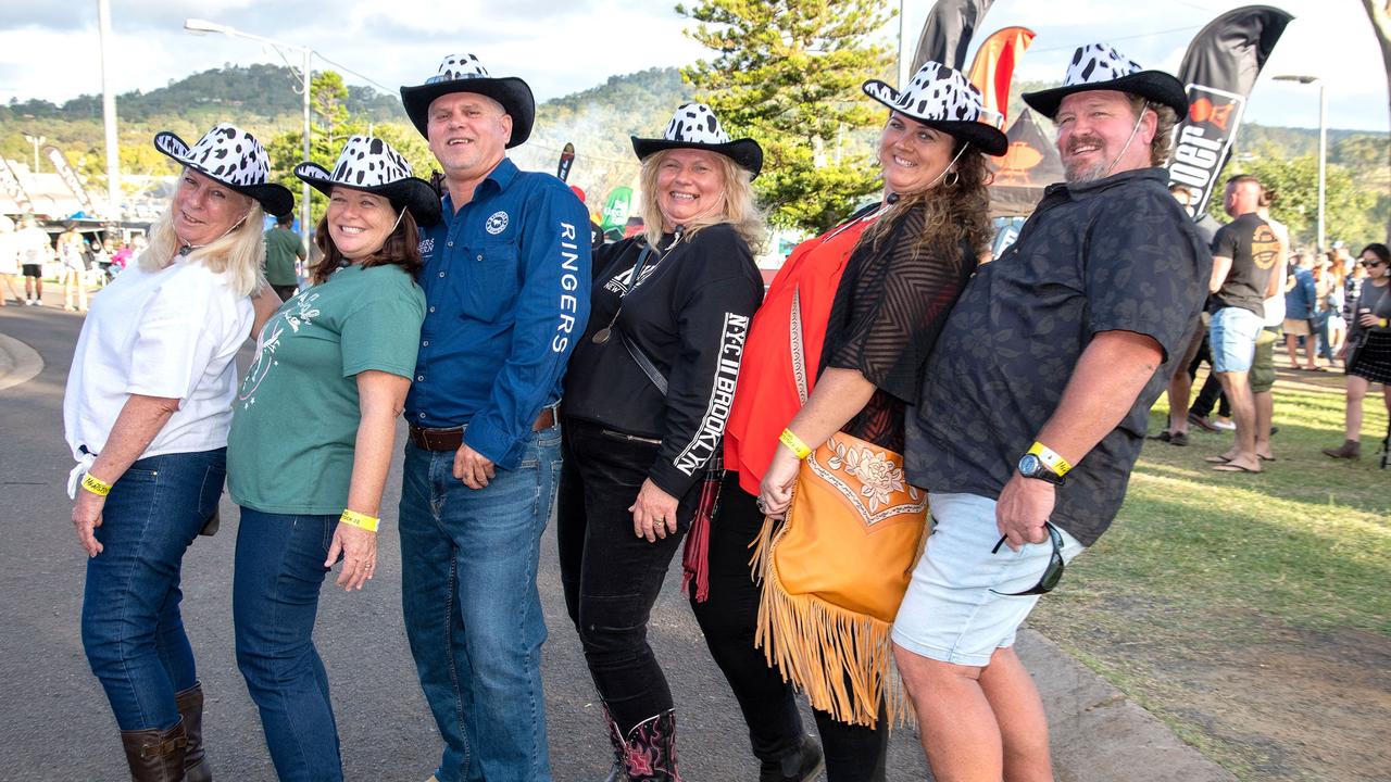 Karen Horewycz, Leanne Eichmann, Wayne Eichmann, Berine Crane, Sharon Lally and Allan Drescher. Meatstock Festival at the Toowoomba showgrounds. April 2022