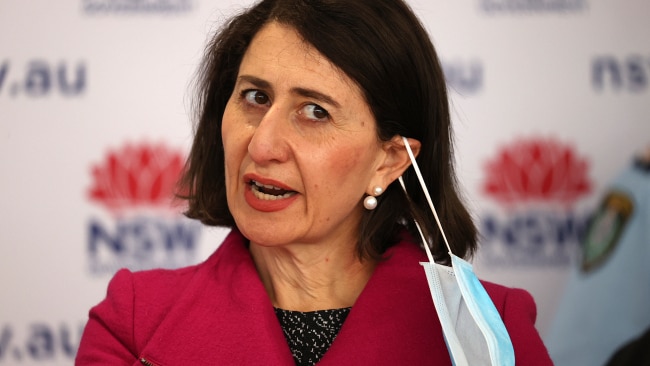 Premier Gladys Berejiklian is seen during Friday's COVID update as her state recorded another record. Picture: NCA NewsWire / Dylan Coker