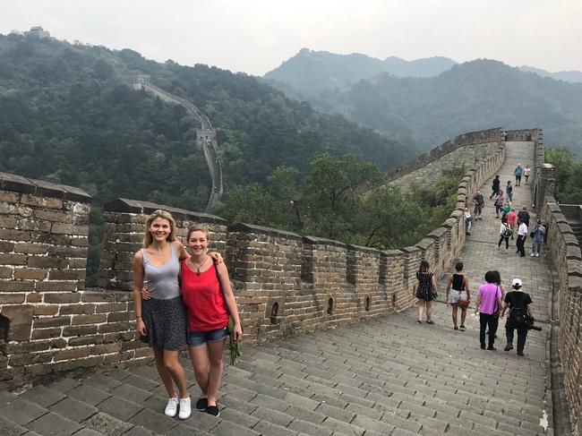 Sydney Symphony Orchestra China tour 2017. Supplied for Elizabeth Fortescue. Violin Fellow Bridget O'Donnell and Double Bass Fellow Alanna Jones at the Great Wall.