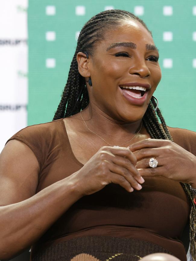 Serena Williams speaks at a conference in San Francisco.