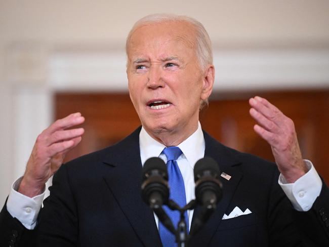 US President Joe Biden delivers remarks on the Supreme Court's immunity ruling at the Cross Hall of the White House in Washington, DC on July 1, 2024. The US Supreme Court ruled July 1, 2024 that Donald Trump enjoys some immunity from prosecution as a former president, a decision set to delay his trial for conspiring to overturn the 2020 election. (Photo by Mandel NGAN / AFP)