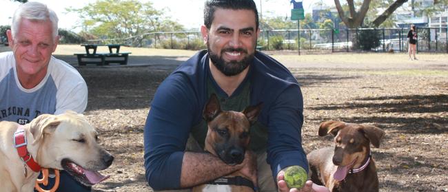 Josef Senisin and Maz Smaily supported a petition earlier in 2018 for Council to look into the condition of New Farm Dog Park which they say is worn down and can't meet the local demand.