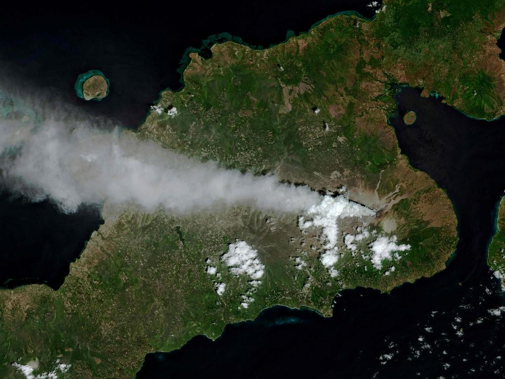 A satellite image made available by the European Space Agency shows Mount Lewotobi Laki Laki spewing ash and smoke. Picture: AFP