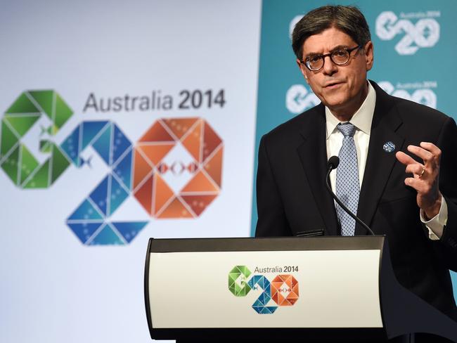 US Treasury Secretary Jack Lew speaks at the end of the G20 Finance Ministers and Central Bank Governors Meeting in Cairns on September 21, 2014. Finance ministers from G20 nations meet in Cairns this weekend as they grapple with how to achieve a lift in global growth by two percent while being held back by a sickly eurozone recovery. AFP PHOTO/William WEST