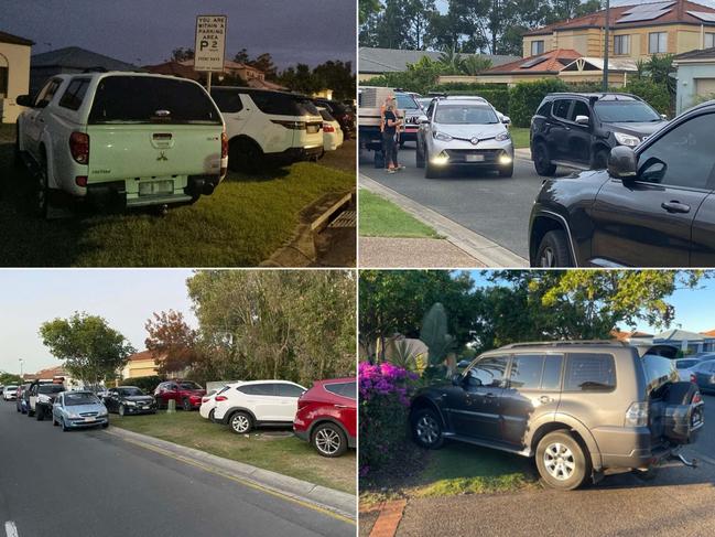 Cars parked on Woody Views Way in Robina during an event at CBus Super stadium