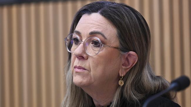 CANBERRA, AUSTRALIA, NewsWire Photos. APRIL 16, 2024: Senator Tammy Tyrrell questions Woolworths CEO, Bradford Banducci at the Senate Select Committee on Supermarket Prices at Parliament House in Canberra. Picture: NCA NewsWire / Martin Ollman