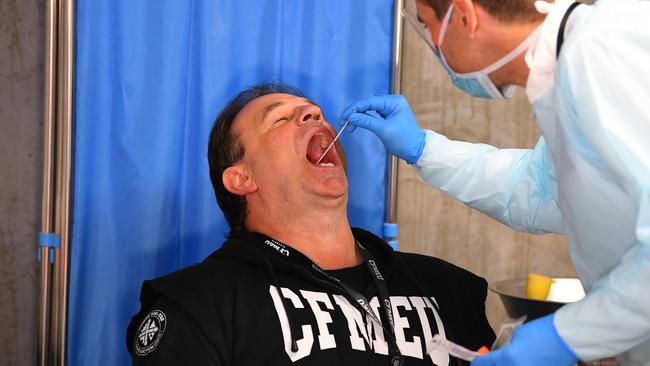 CFMEU boss John Setka is tested for oronavirus on a construction site in Melbourne.