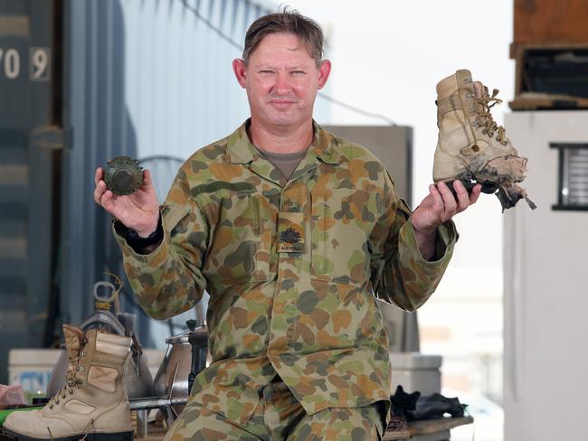 Gary Fletcher holds up the exploded boot after the exercise. Picture: Gary Ramage.