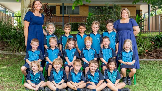 Cooloola Christian College. Back (from left): Mrs Kylee Jones (ESO), Abby Packer, Memphis Kraak, Archie Waugh, Hugo Joyce, Oska Gardner, Mrs Trudy Evans. Middle (from left): Alby Martin, Korra Bezuidenhout, Matilda Taylor, Judah Comerford, Isla Venz, Harper Crayson. Front (left to right): Mahli Stinson, Theodore Pick, Rhylan Hammersley-Heenan, Van Kropp, Nadia Mahaffey.