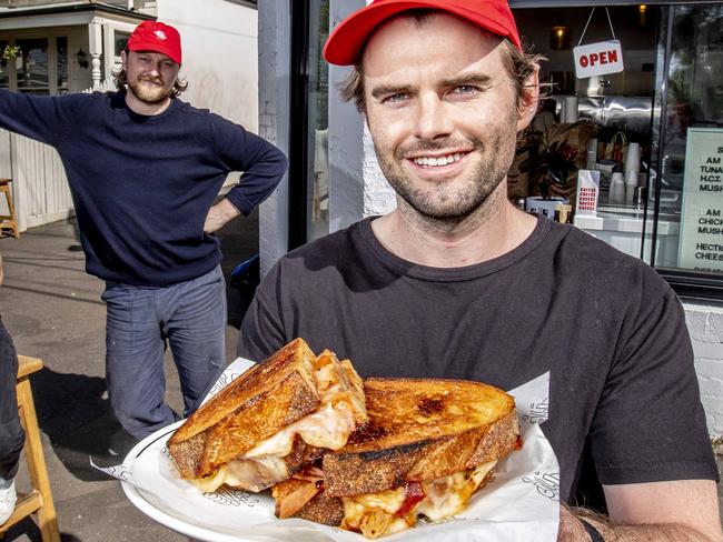 Milk bar turned neighbourhood sandwich shop, HectorÃs Deli, has gained cult status during the pandemic. Owners L to R  Vanessa Wilton, Dominic Wilton and Edward Ring have worked in some of MelbourneÃs most iconic venues including Stokehouse, Attica and LB2 Specialty Coffee. Picture: Tim Carrafa