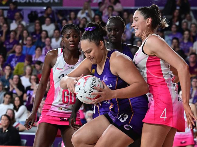 Abigal Latu-Meafou with the ball under heavy pressure. Picture: Getty Images