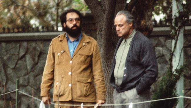 Marlon Brando and director Francis Ford Coppola behind the scenes on The Godfather.