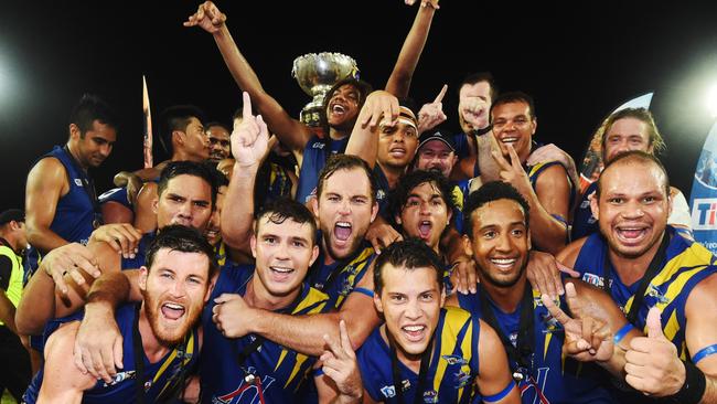 TIO NTFL Premier League ST Marys VS Wanderers grand final. Wanderers celebrate their win of the grand final.