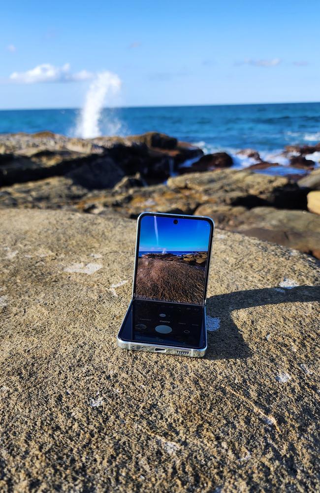 Samsung’s Galaxy Z Flip 5 is water resistant but not recommended for beach use or in the pool.