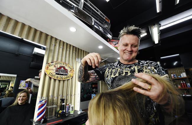 Hair Dude owner Gary Strachan poses for a photo in his salon on Knuckey St, Darwin CBD. Picture: Keri Megelus 