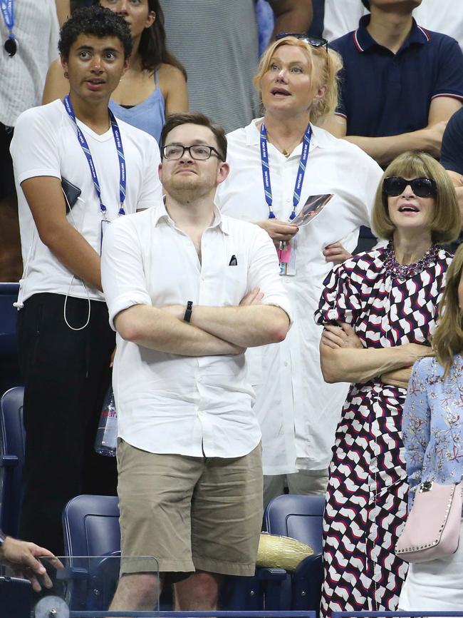 With son Oscar at the US Open in 2018, alongside Anna Wintour and her son Charles. (Picture: Getty Images)