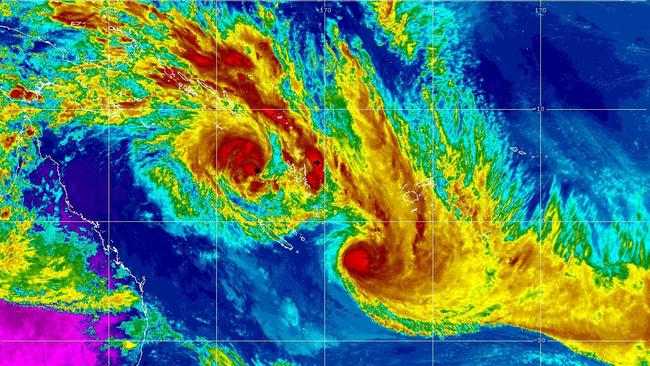 Cyclone Judy (bottom left) and cyclone Kevin (top right). Source: Fiji Meteorological Service