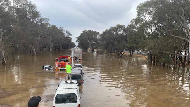 Flooding on the Hume Freeway near Wangaratta. Picture: Taylor McPhail 