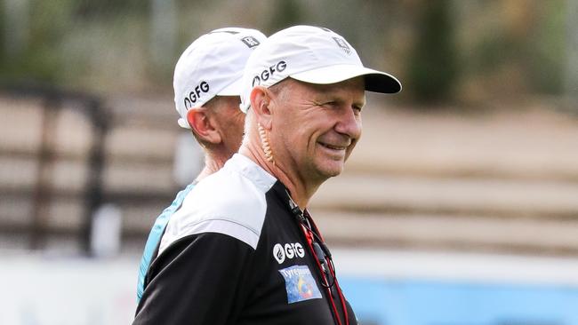 ADV SPORTPort training at Alberton Oval Senior Coach Ken Henkley watching training.Pic Russell Millard/AAPImage