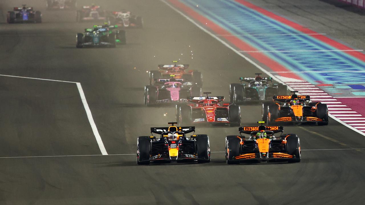 Max Verstappen got past Lando Norris. Photo by Joe Portlock/Getty Images.