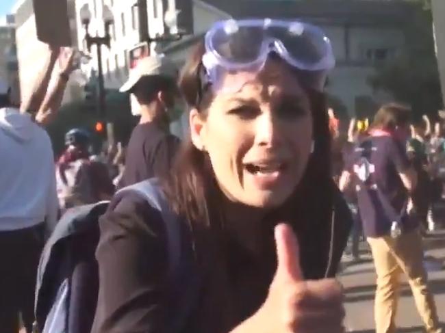 Seven News reporter Amelia Brace after her cameraman were pushed over by riot police at a protest in Washington DC over the death of George Floyd. , , Picture: Supplied Picture: Sunrise