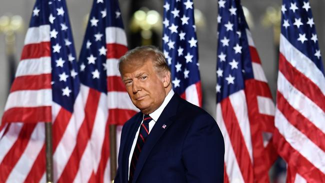 US President Donald Trump arrives to deliver his acceptance speech for the Republican Party nomination for reelection during the final day of the Republican National Convention at the South Lawn of the White House in Washington.