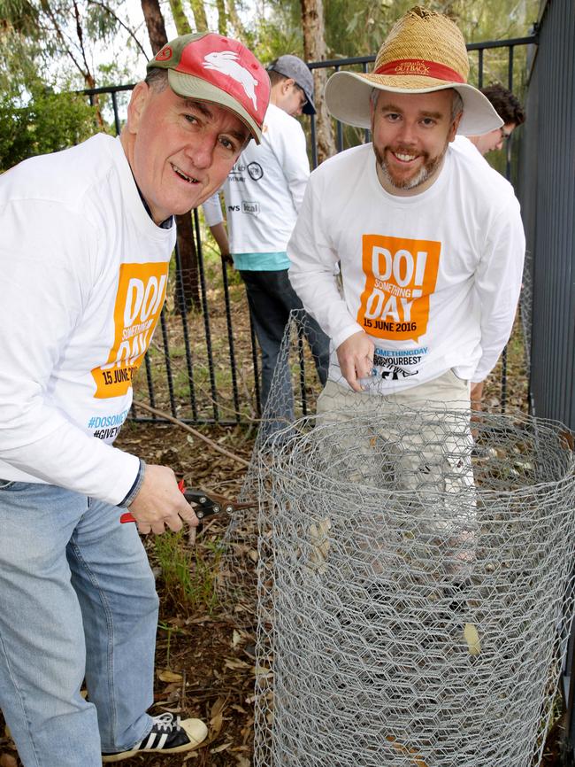 The editors of Rouse Hill and Hills Shire Times John Bilic and David Catt working on the fence. Pictures: Peter Kelly