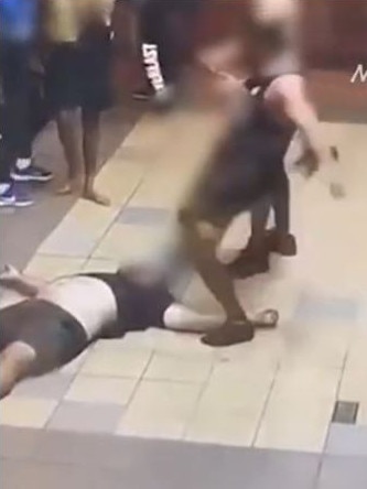 CCTV footage of the assault shows one man being kicked in the head after being knocked unconscious. Picture: Supplied