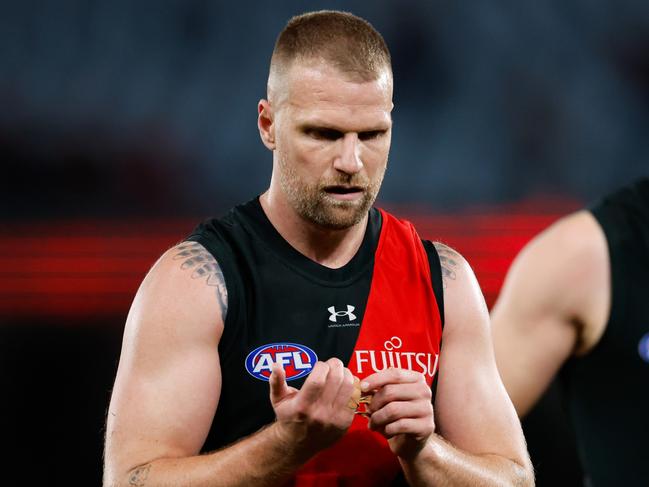 MELBOURNE, AUSTRALIA - AUG 16: Jake Stringer of the Bombers looks dejected after a loss during the 2024 AFL Round 23 match between Essendon Bombers and the Sydney Swans at Marvel Stadium on August 16, 2024 in Melbourne, Australia. (Photo by Dylan Burns/AFL Photos via Getty Images)