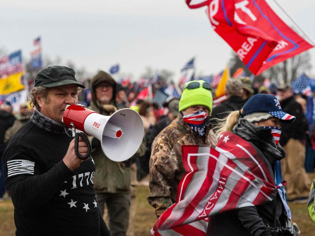 A man calls for the storming of the US Capitol building in Washington, DC. Picture: AFP