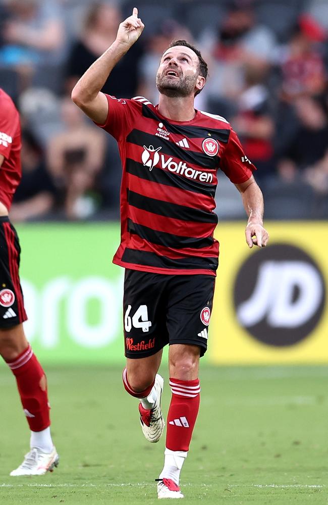 Juan Mata celebrates scoring a goal for the Wanderers. Picture: Getty Images